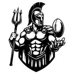 ancient greek spartan plays rugby, black vector silhouette shape, monochrome illustration for laser cutting and engraving, isolatet contour svg sketch design clipart, transparent background
