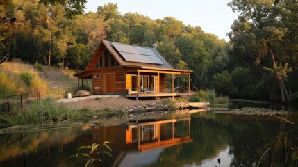 Obraz premium Small Cabin on Lake Shore