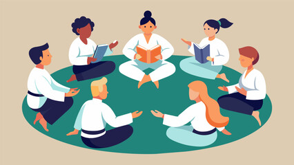 A group of students sits in a circle discussing and comparing the cultural significance of different forms of martial arts. From the