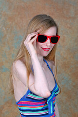 Young beautiful woman portrait wearing stylish fashionable sunglasses