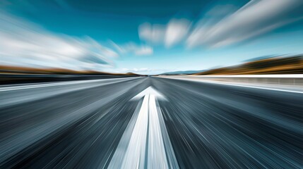 Dynamic Speed Motion on Highway, Blurred Motion Against Blue Sky, Fast Drive Concept, Speeding Forward with a Clear Direction. AI