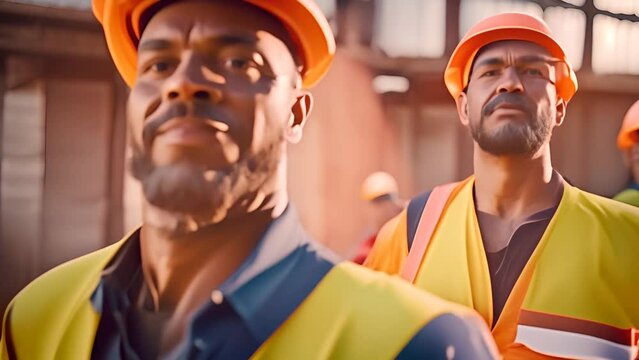 Group of Men in Safety Vests and Hard Hats Generative AI