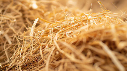 a close - up of a pile of hay, with a hay bale on the left and a hay bale on the right - obrazy, fototapety, plakaty
