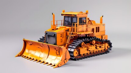 Detailed Model of an Orange Construction Bulldozer on a Plain Background. Perfect for Hobbyists and Collectors. Clear, Crisp Image Ideal for Illustration. AI - obrazy, fototapety, plakaty
