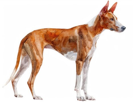 Ibizan Hound watercolor isolated on white background