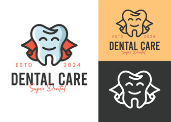 super dentist with cape dental clinic logo vector illustration design