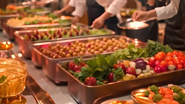Buffet Line Displaying Numerous Food Trays Generative AI