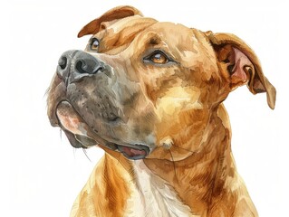 American Pit Bull Terrier watercolor isolated on white background