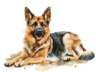 German Shepherd Dog watercolor isolated on white background