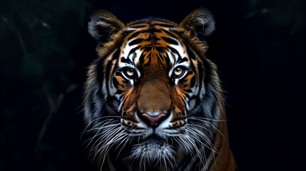 Majestic Tiger Portrait Against Dark Background, Intense Wildlife Photography Style, Perfect for Posters and Wall Art. AI