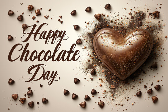 Happy chocolate day banner with heart shape chocolate candies background, vector illustration - Powered by Adobe
