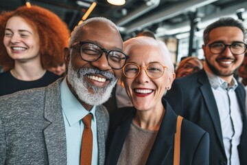 portrait of cheerful senior businesspeople in eyeglasses looking at camera