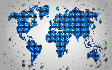 Shapes of continents made of small squares. World map