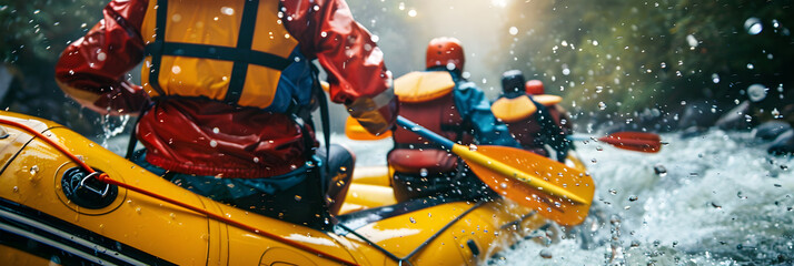 Thrilling Rapids Adventure: A Glimpse into the Sport of White Water Rafting - obrazy, fototapety, plakaty