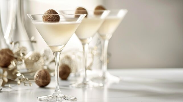 Choco Truffle Martini Elegance. Creamy chocolate martini glasses topped with luxurious truffles, perfect dessert cocktail