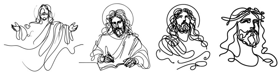 Jesus doodle style nocolor vector christian religious illustration silhouette for laser cutting cnc, engraving, black shape decoration icon	