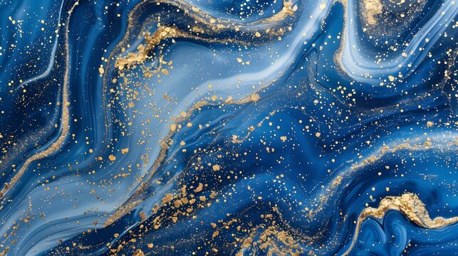 Blue Marbled Background with Golden Glitter Accents