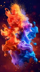 3D colorful rainbow explodes with colorful, splash liquid paint.