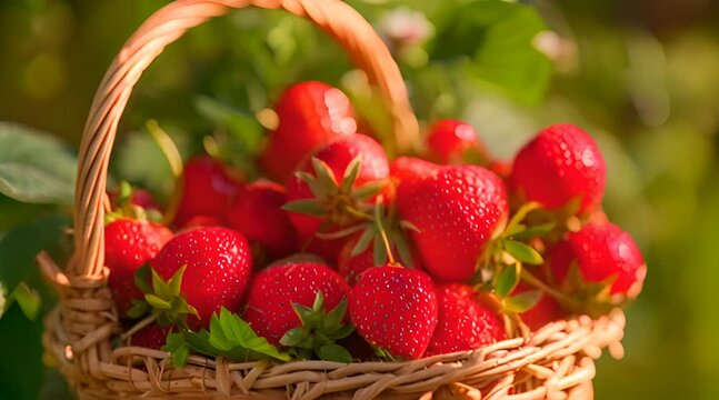 strawberries in a basket with a bokeh background