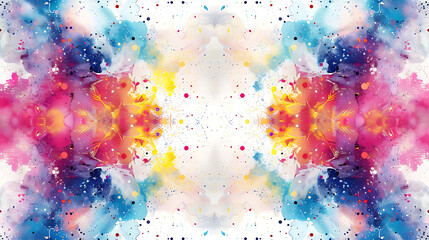 This vibrant and abstract image features an explosion of colors and shapes emanating from a central white space