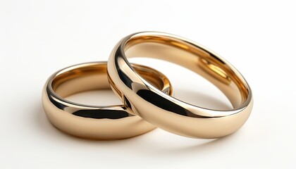 Elegant gold wedding rings symbolizing eternal love on white background, embodying sacred bond