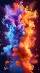 3D colorful rainbow explodes with colorful, splash liquid paint.
