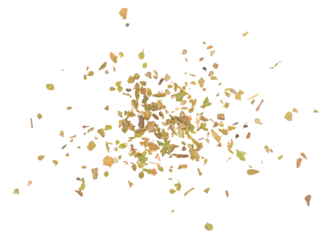 Chopped dry oregano scattered isolated on white, top view, clipping	