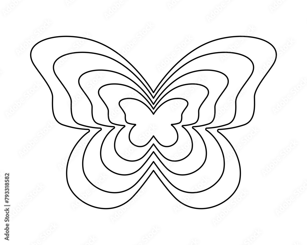 Wall mural concentric butterfly frames. chameleon symbol with repeating silhouette. design element in trendy y2