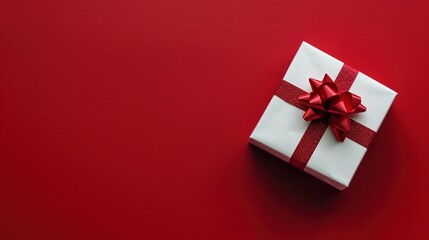 minimal texture of a gift box set on red background concept with space for text and christmas wishes