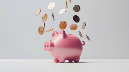 Savings for prosperity or financial success. Frugality, building wealth or thrifty, budgeting or cut spending to save money for future concept, money dollar coins drop into hand holding piggy bank. 