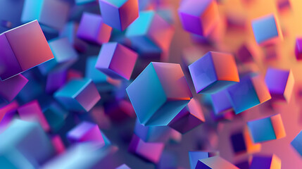 This captivating digital artwork features an arrangement of colorful 3D cubes against a purple background