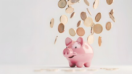 Savings for prosperity or financial success. Frugality, building wealth or thrifty, budgeting or cut spending to save money for future concept, money dollar coins drop into hand holding piggy bank. 