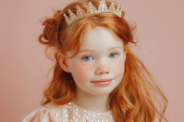 redhead little girl with crown posing for a princess themed portrait