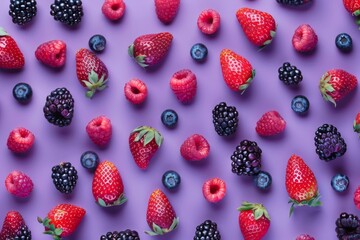 A variety of berries on a purple backdrop enhance natural foods and bold colors