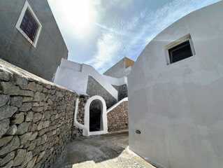 Residential buildings in the town of Oia on the island of Santorini