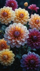 Rain-Kissed Blooms: Portrait of Dahlia Delights in Evening Serenity