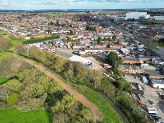 Fototapeta premium Aerial View of Residential District at Birmingham City of England United Kingdom, March 30th, 2024