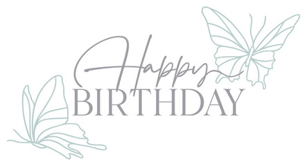 Happy Birthday With Butterfly | Fluttering Butterfly Line Art | Elegant Vector Bday Design