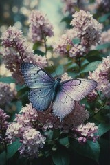 Translucent Purple Butterfly on Lilac Blooms