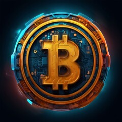 3d render bitcoin banner. crypro coin AI