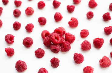 Fresh raspberry on white background.