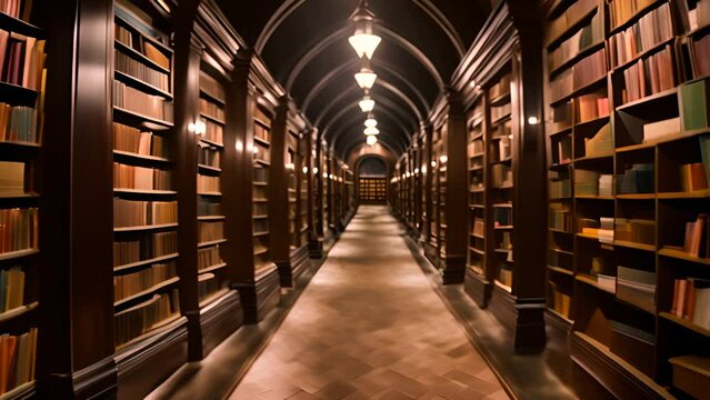 Extensive Library Filled With Numerous Books Generative AI