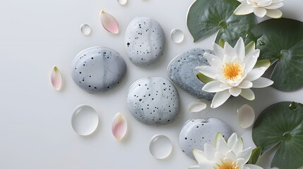 Tranquil spa stones complement lotus blooms, cut out
