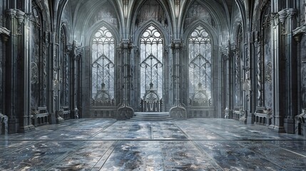 set of a fairytale empty cathedral background for theater stage scene - obrazy, fototapety, plakaty