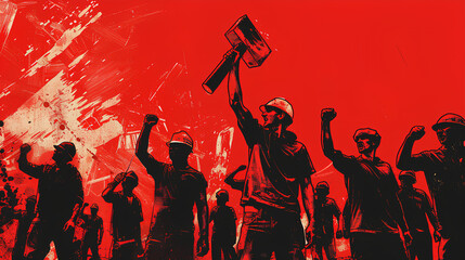 1st may international workers day, labor day background, happy labour construction industry - obrazy, fototapety, plakaty