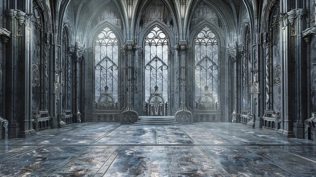 set of a fairytale empty cathedral background for theater stage scene