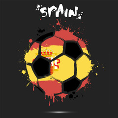 Abstract soccer ball with Spain national flag colors. Flag of Spain in the form of a soccer ball made on an isolated background. Football championship banner. Vector illustration