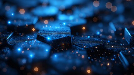 Fototapeta premium An intricate hexagonal pattern overlaying a deep blue gradient background, high definition, with a futuristic cybernetic aesthetic