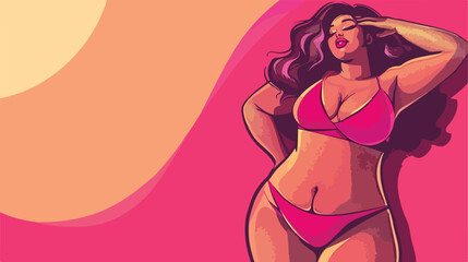 Beautiful plus size woman embracing her naked body in bikini