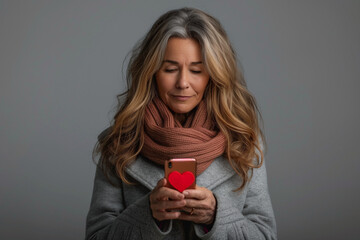 Older Middle Aged Woman Looking at Phone, Romance, Heartbreak